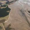 General oblique aerial view of Belhaven Bay, Hedderwick Sands anti glider posts and part of the trenches, looking SSW