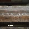 Chalk markings on centre of beam, looking east