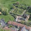 Oblique aerial view of Liberton House, walled garden and dovecot, looking ESE.