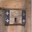 Barn, 1st floor, granary, detail of wooden door lock