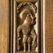 Charter room. Detail of carved wooden panel.
