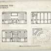 Elevations of wood panelling and plan of ceiling in dining room at Pittencrieff House, Dunfermline.