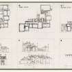 Photographic copy of ground, first and second floor plans; front, rear, east and west elevations of Cawder Golf Clubhouse.
