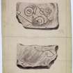 Drawings of Dunnicaer no 5 Pictish symbol stone.