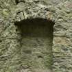 Invermark Castle. 1st floor, view of press in north corner of east wall