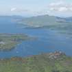 General oblique aerial view with Loch Sunart and Oronsay in the foreground and Ardnamurchan in the distance, looking WNW.
