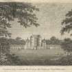 Engraving of Thirlestane Castle, front view from lawns.
