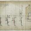 Edinburgh, 138 Pleasance, Burgh of Kirk O' Field, Kirk O' Field Parish Church.
Part basement, ground, first and second floor plans, part elevation, part elevation and section of gable.
Titled:  'Charteris Memorial Church  Gable Next St Ninians Mission  Drawing No 31'.
Insc:  'Received 2nd June 1911.  45 Hanover St  Edinr June 1911'.

