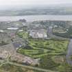 Oblique aerial view of Dumbarton Golf Course, Dumbarton Golf Club and the town of Dumbarton, looking S.