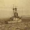 Uncaptioned photograph of a ship. British Queen Elizabeth-class battleship. Possibly HMS Queen Elizabeth, HMS Warspite, HMS Valiant, HMS Barham or HMS Malaya.
