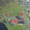 Oblique aerial view of Clickimin Leisure Complex, Lerwick, looking N.