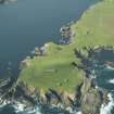 Oblique aerial view of Horns of The Garths, Skaw, Unst, looking WSW.
