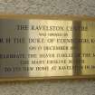 Art block, basement, detail of plaque commemorating the opening of The Ravelston Centre in 1991