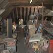 Attic, store room containing wden pattrns and completed prototype exampes of new ways of casting laques etc.