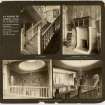 Interior views of staircases and chimneypiece for William Burrell Esq, Burrell's House, 8 Great Western Terace, Glasgow.   
Four views showing foot of staircase, staircase from landing and chimneypiece in hall.
