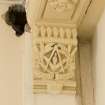 Interior. Detail of decorative masonic corbel within 1st meeting room