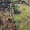 Oblique aerial view of the southern terminal of the Loch Doon Gunnery School railway,  cutting across the field and ending at a small loading platform by the Gaw Glen Burn, looking W.