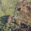 Oblique aerial view of the southern terminal of the Loch Doon Gunnery School railway,  cutting across the field and ending at a small loading platform by the Gaw Glen Burn, looking ENE.