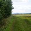 Parkmill section/ Length 5. At the end of this straight length, the informal footpath veers to the right, joining a modern farm track. The line of the waggon road continues through a modern field gate into the field beyond. A length of metal pipe sticking out of the field to the right side of this gate marks the site of a former coal pit shaft. 