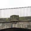 Detail of railings, pillars and carving on Bridge No 1, Union Canal, Viewforth, Edinburgh, from the east