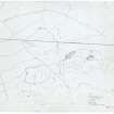 Survey drawing; Hill of Kingseat, hut-circles, field system, cairn (possible).