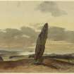 Drawing of standing stone at Easter Broomhouse near Spott.
