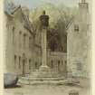 Drawing of the view from the SE of the Market Cross at Airth.