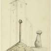 Drawing of Clackmannan Market Cross and King Robert's Stone.
