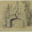 Drawing of fireplace at Dirleton Castle.