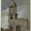 Drawing of belfry at Clackmannan Tower.