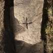 Detail of incised cross on recumbent grave slab
