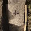 Detail of incised cross on recumbent grave slab (including scale)
