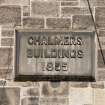 Detail of name plaque/datestone at 1-8 Chalmer's Buildings, 88 Fountainbridge, Edinburgh.