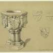 Drawing of the font at St. Peter's Church.