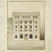 Edinburgh, 42 St Andrew Square, Royal Bank of Scotland.
Presentation drawing showing elevation to St Andrew Square.
Insc: 'Leslie G. Thomson A.R.I.B.A. F.R.I.A.S 6 Ainslie Place Edinburgh.'