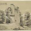 Scottish Borders, Greenknowe Tower. Drawing, view from East.