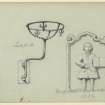 Drawing of gravestone and iron wall fitting at Ladykirk