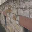 Detail of stonework at ground floor level on former Maltings, 136-138 Calton Road, Edinburgh.