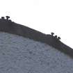 Detail of metal pins on coping on top of boundary wall of Whitefoord House complex, adjacent to 142 and 144 Calton Road, Edinburgh.