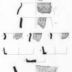 Publication drawings : the pottery - figure 5 - first phase rims and bases, Drimore, South Uist