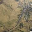 Oblique aerial view of Leadhills village and cultivation remains, looking NNW.