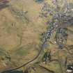 Oblique aerial view of Leadhills village and cultivation remains, looking NNW.