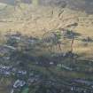 Oblique aerial view of Leadhills village, the mining remains and the field systems, looking WSW.