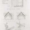 Cruck-framed Cottage, Morilemor, Tomatin. Phased plan, cross-sections and detail of timber joints.
1/4":1 - plan & section
1/4":3' - for detail