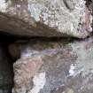 Eilean Ghrudidh. Detail of mortar within walling at south external corner.