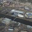 Oblique aerial view of Scottish Exhibition and Conference Centre, BBC Broadcasting Studio, The Hydro and  Millenium Bridge, looking NNW.