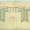 Plan of roof and end elevation of present building.