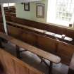Durisdeer Parish Church. South Aisle View of communion box pews converted into communion tables from South West.