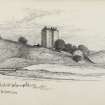 Sketch showing Neidpath Castle.