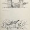 Sketches of the Bear Gates at Traquair House and Traquair Parish Church.